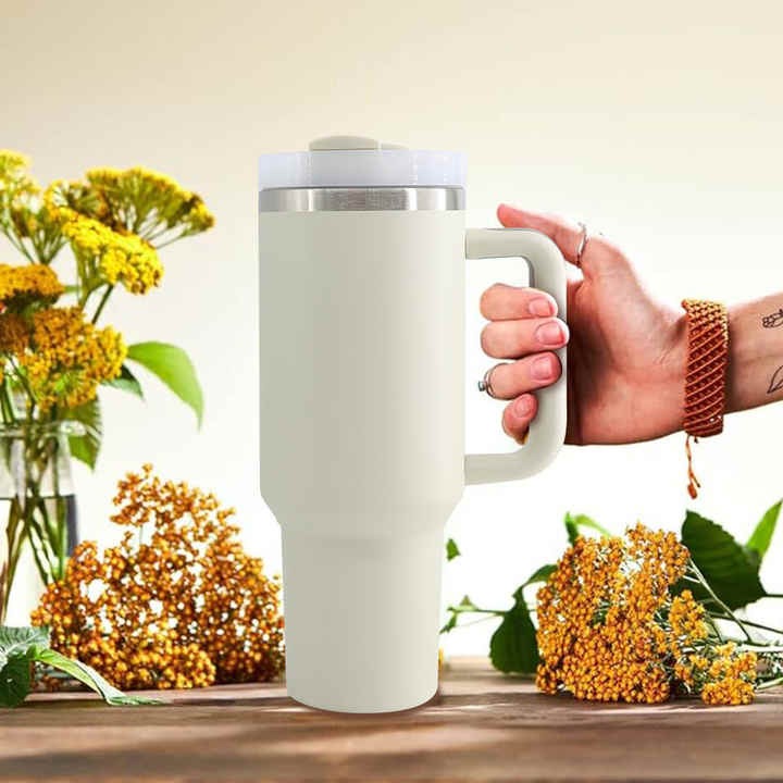 1200ml Stainless Steel Tumbler with Straw & Handle – Hot & Cold Travel Mug