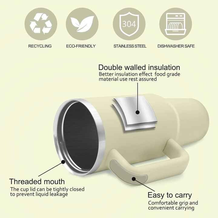 1200ml Stainless Steel Tumbler with Straw & Handle – Hot & Cold Travel Mug