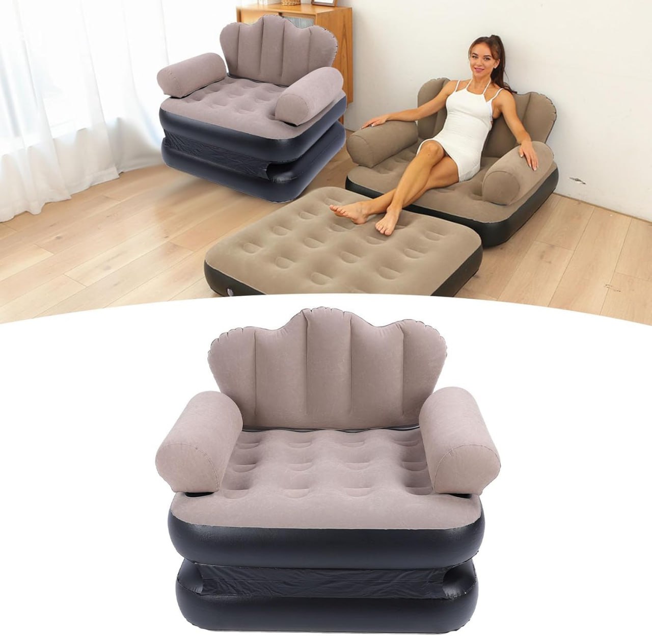 5-in-1 Folding Sofa Bed with Electric Pump | Inflatable Sofa Chair for Home & Outdoor