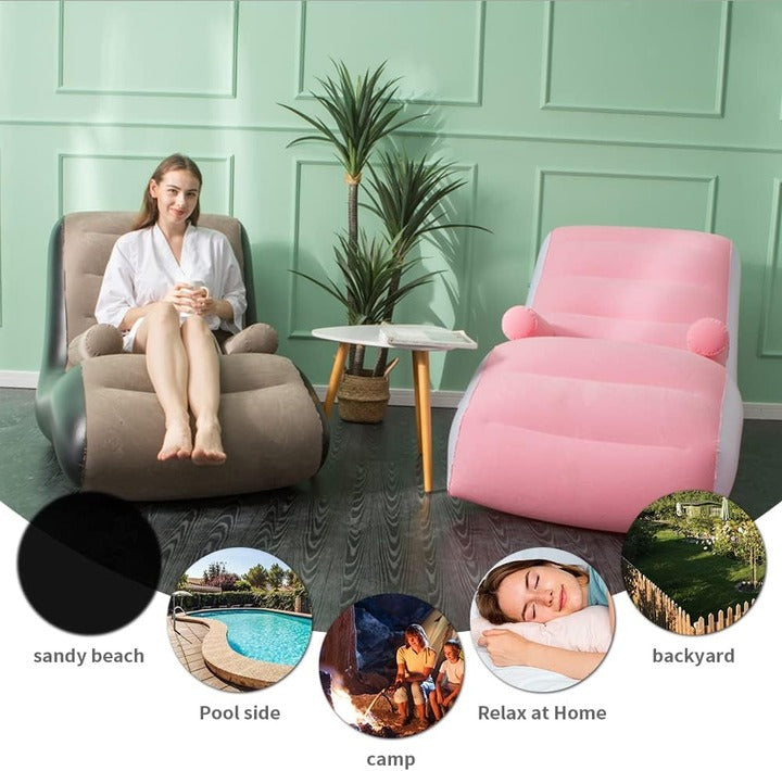 Inflatable S-Shaped Lazy Sofa Bed | Portable Air Lounge Chair for Travel, Camping, Living Room & Outdoor Use