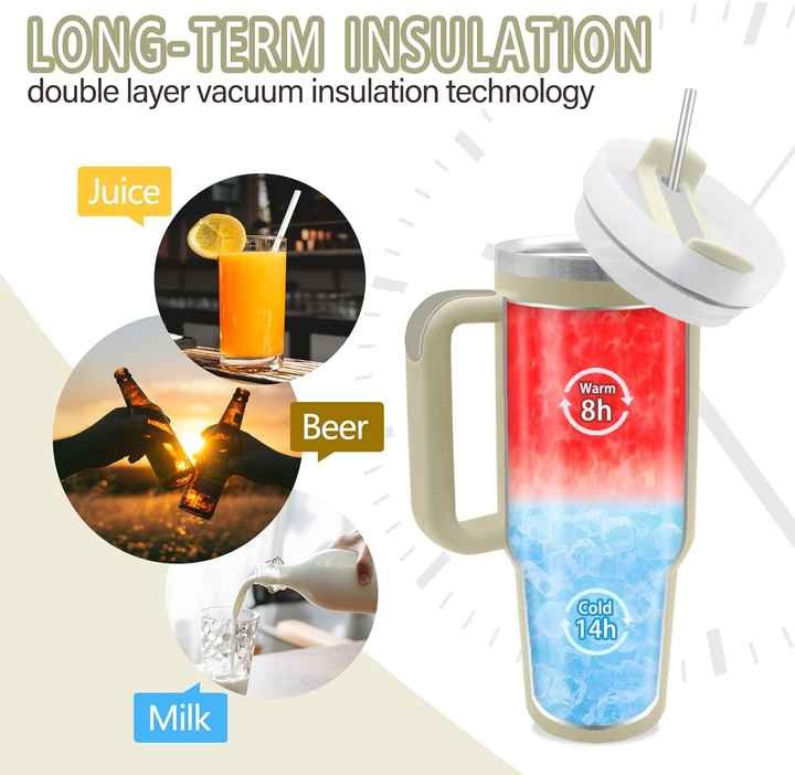 1200ml Stainless Steel Tumbler with Straw & Handle – Hot & Cold Travel Mug