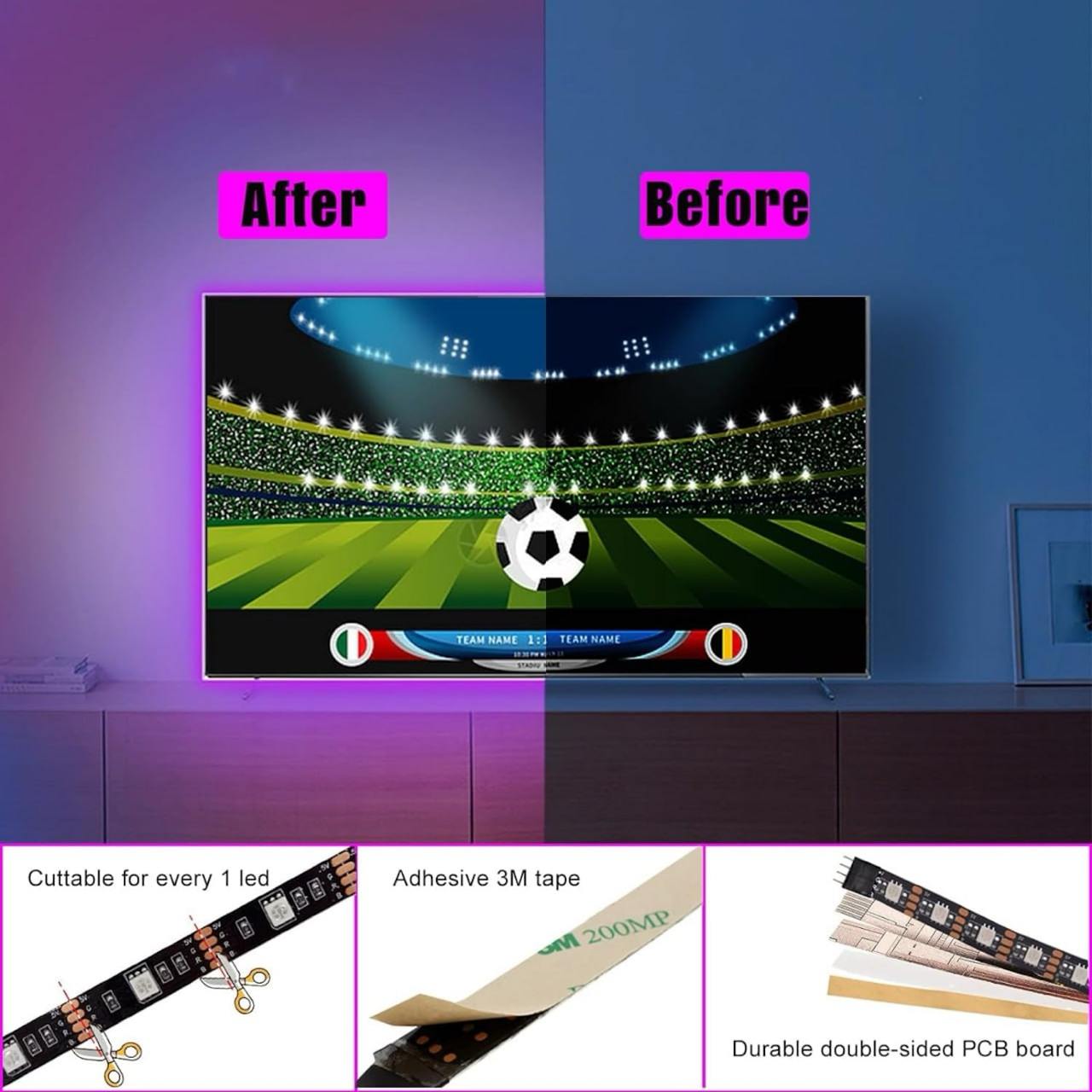 RGB LED Strip Light for TV Backlight | 5M LED Mood Lights with Remote Control